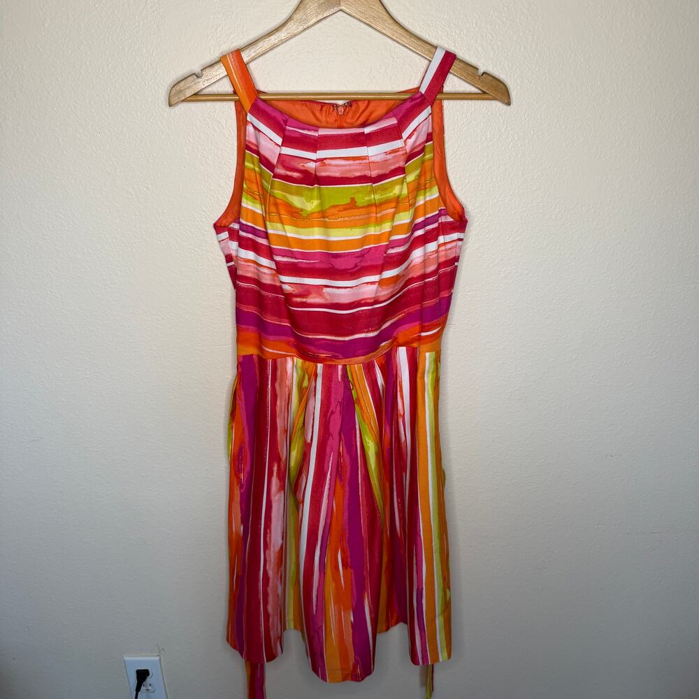 Chetta B Orange Yellow Red Striped Fit and Flare Sleeveless Dress 6